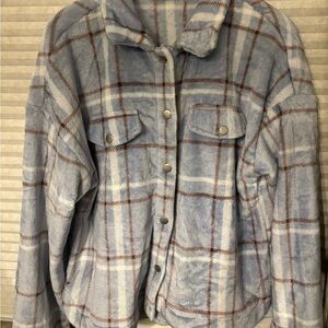 Plaid Utility Jacket in Blue and White size large